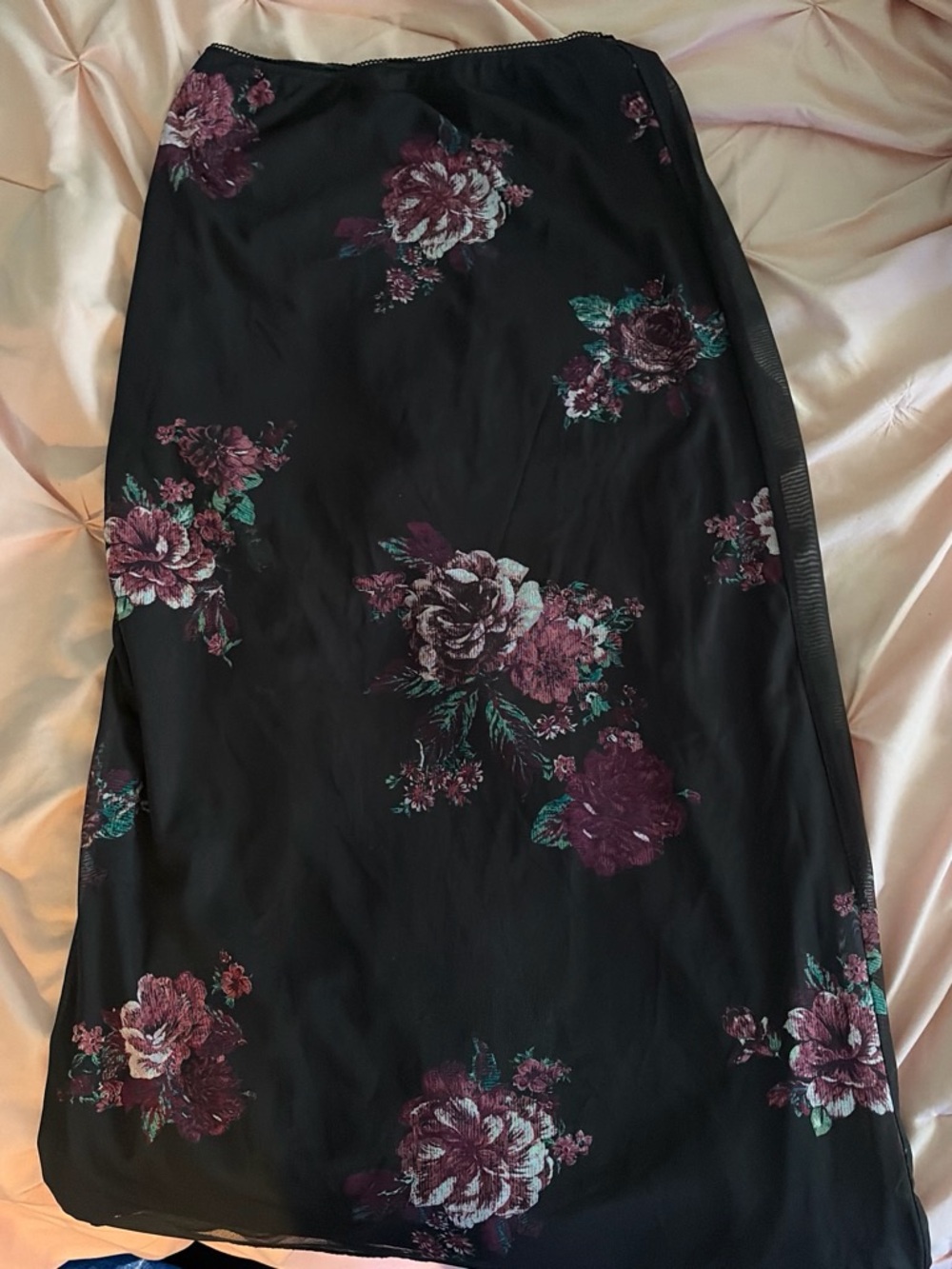 Tilly's Black Midi Skirt with Plum and Teal Floral Print